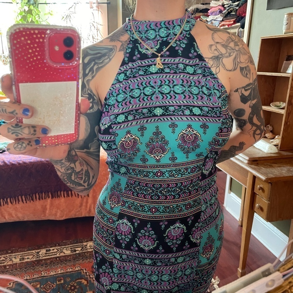 Blue/Purple/Black Patterned Sleeveless Summer Dress - Picture 2 of 4